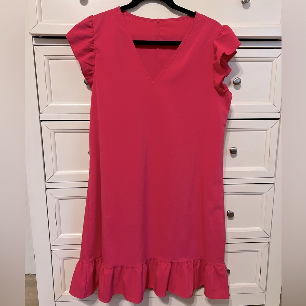 Pink ruffle sleeve dress